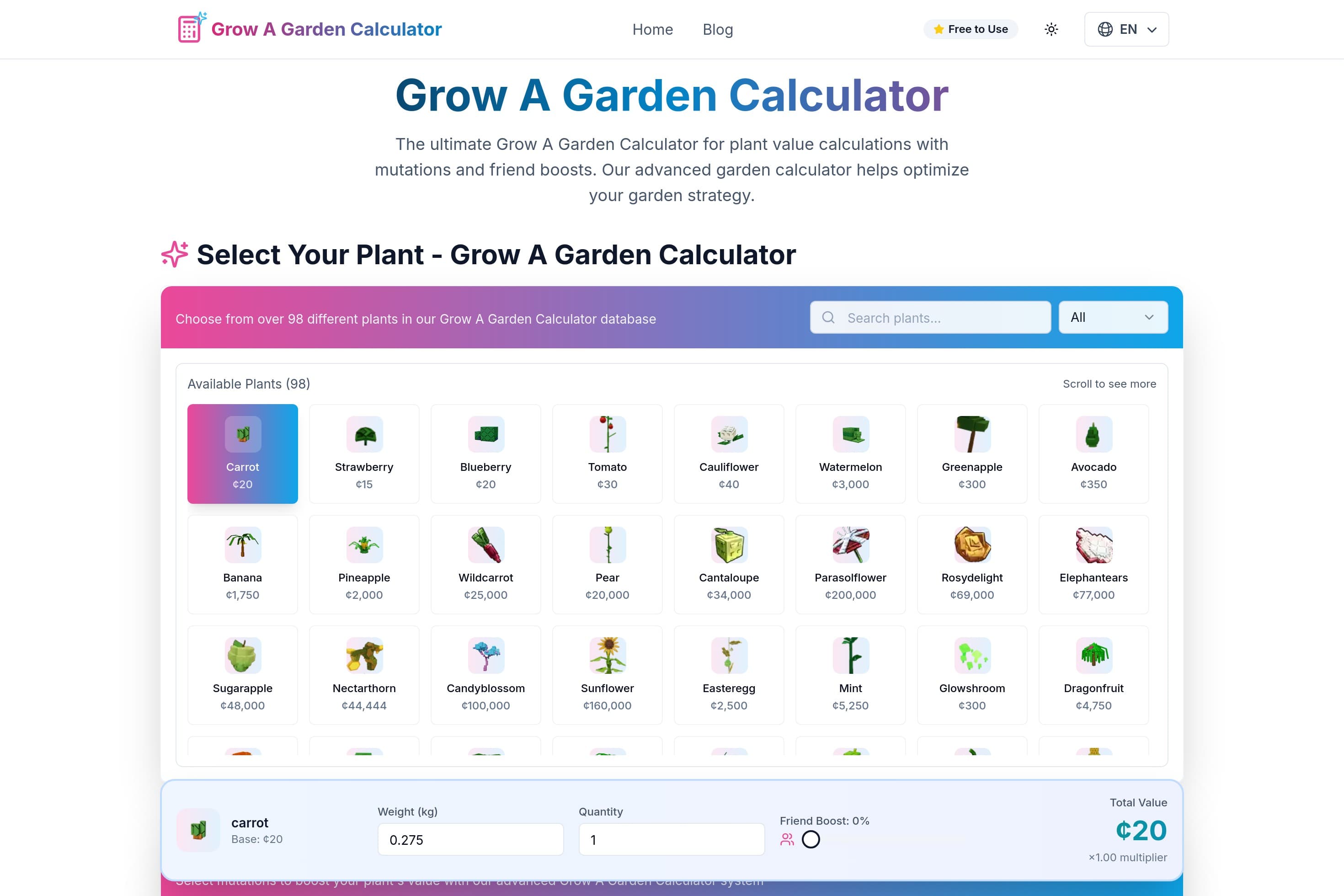 Grow A Garden Calculator | Plant Value Calculator - Image 1