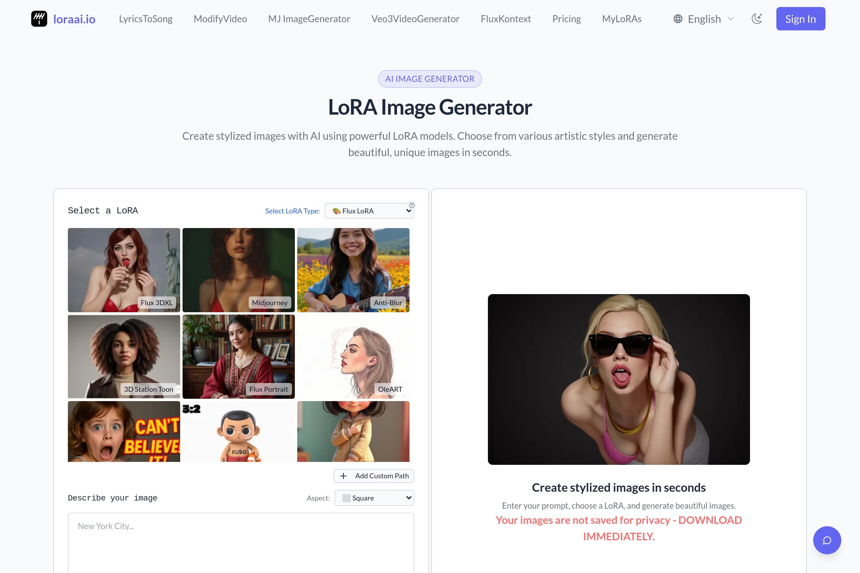 LoraAI | Advanced LoRA AI Image Generator & Flux LoRA Platform - Image 1