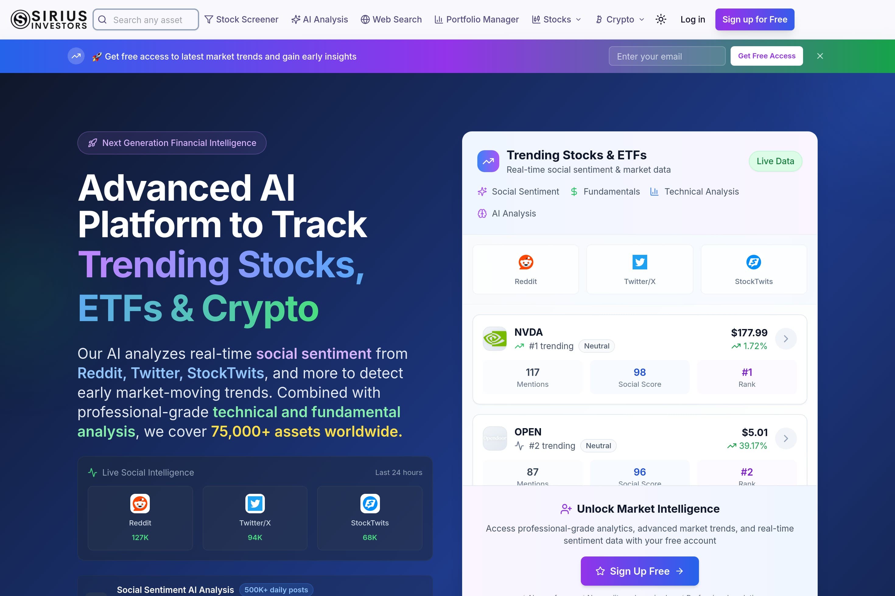 Sirius Investors | Advanced AI Platform to Track and Analyze Trending Stocks, ETFs & Crypto - Image 1