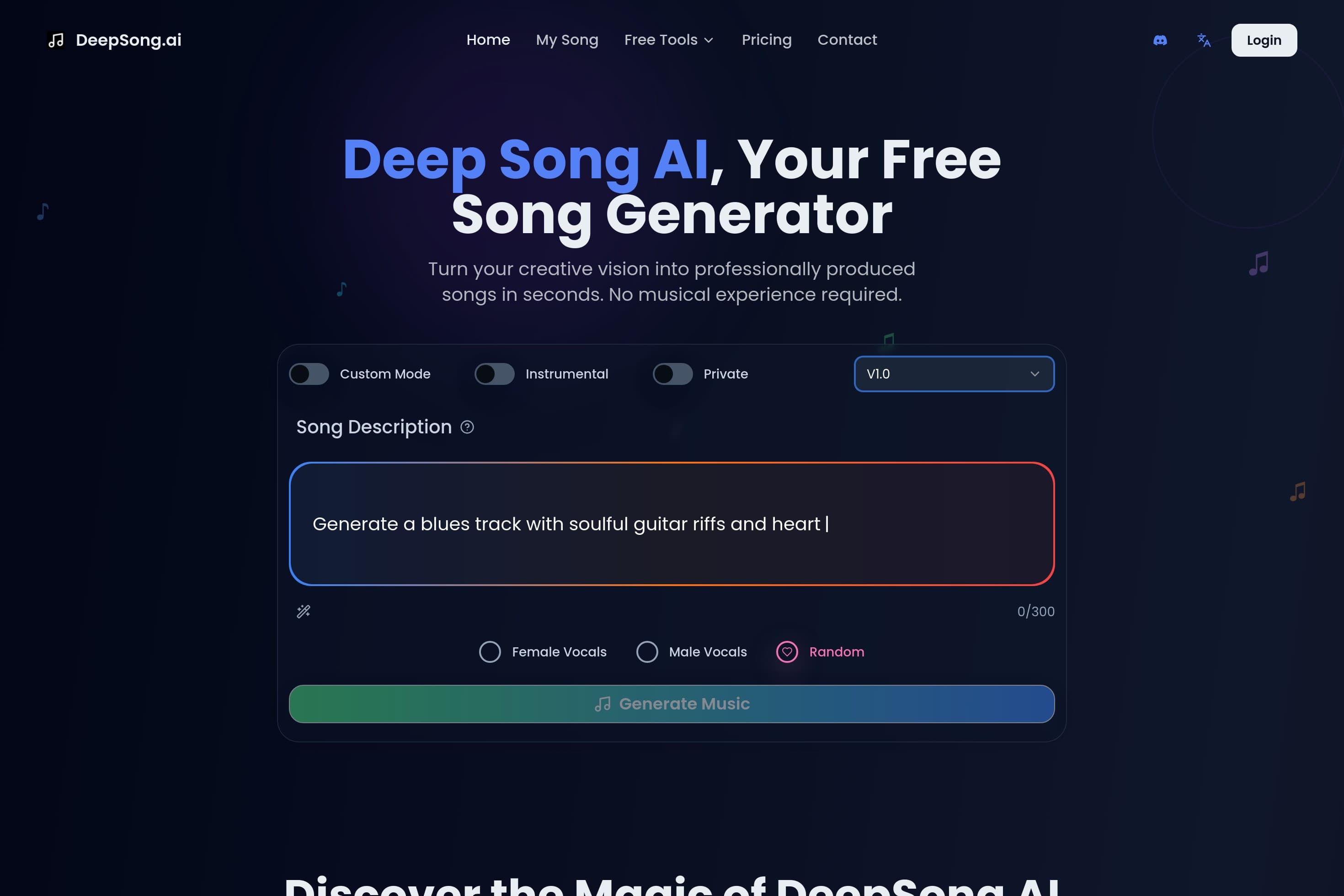 #1 AI Music & Song Generator Free Online | DeepSong.ai