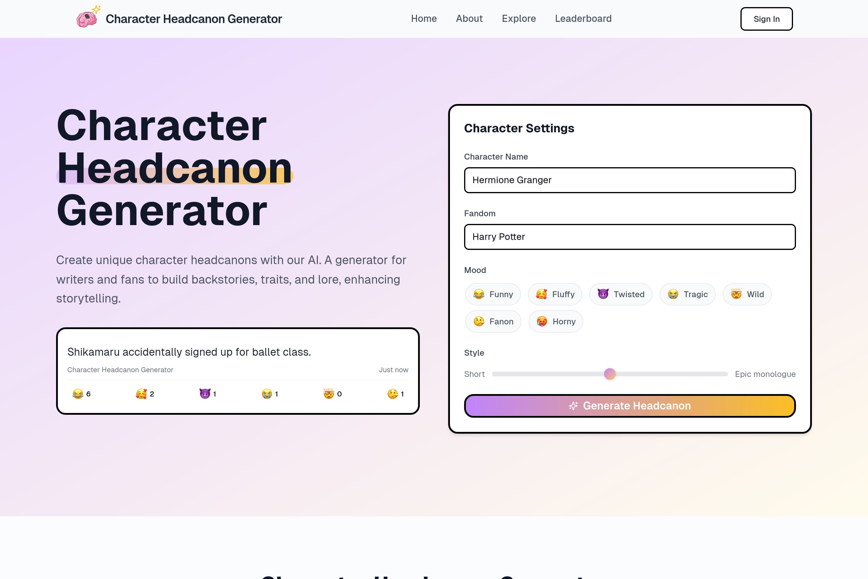Character Headcanon Generator