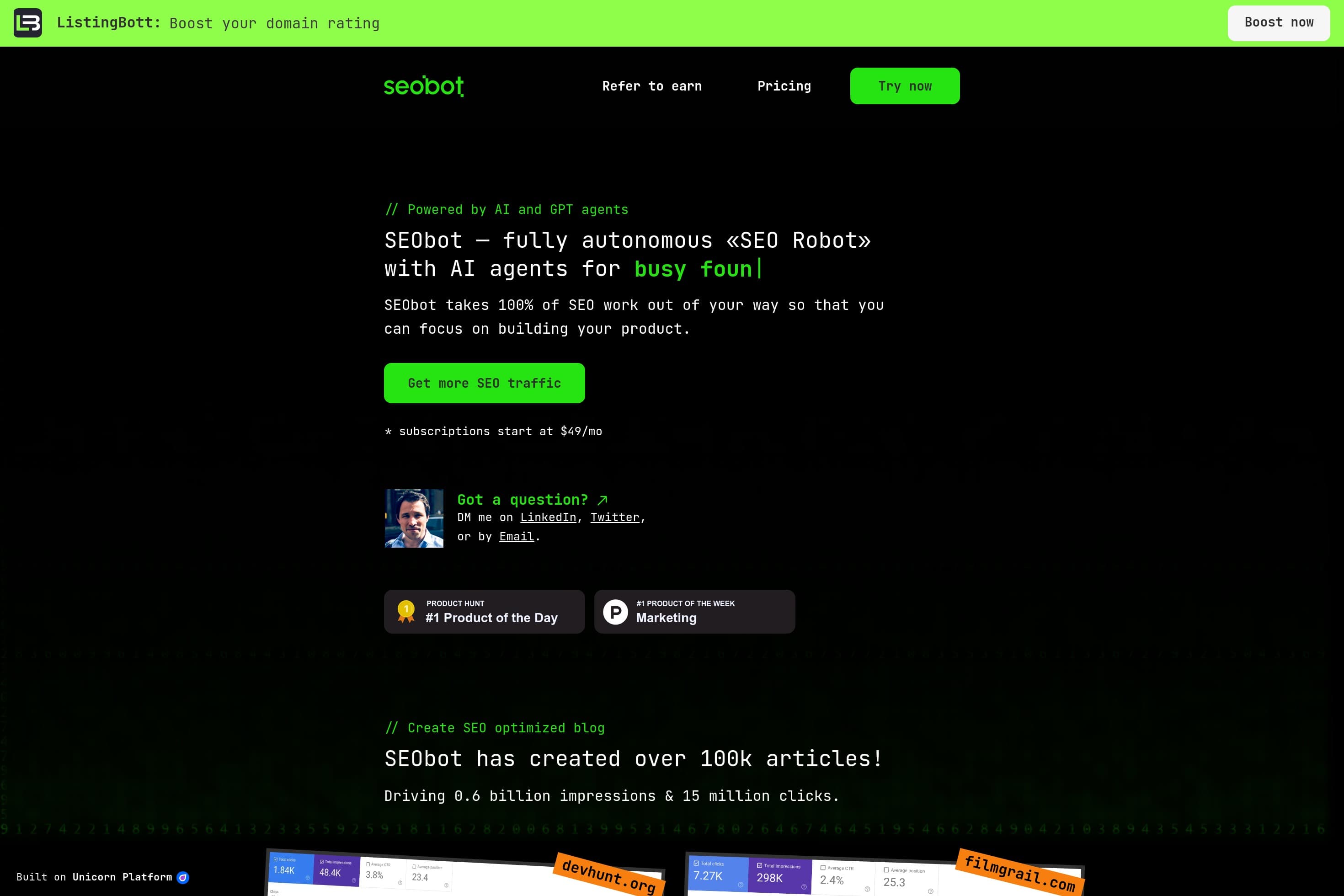 SEO Bot - fully autonomous “SEO Robot” with SEO AI agents for Busy Founders - Image 1