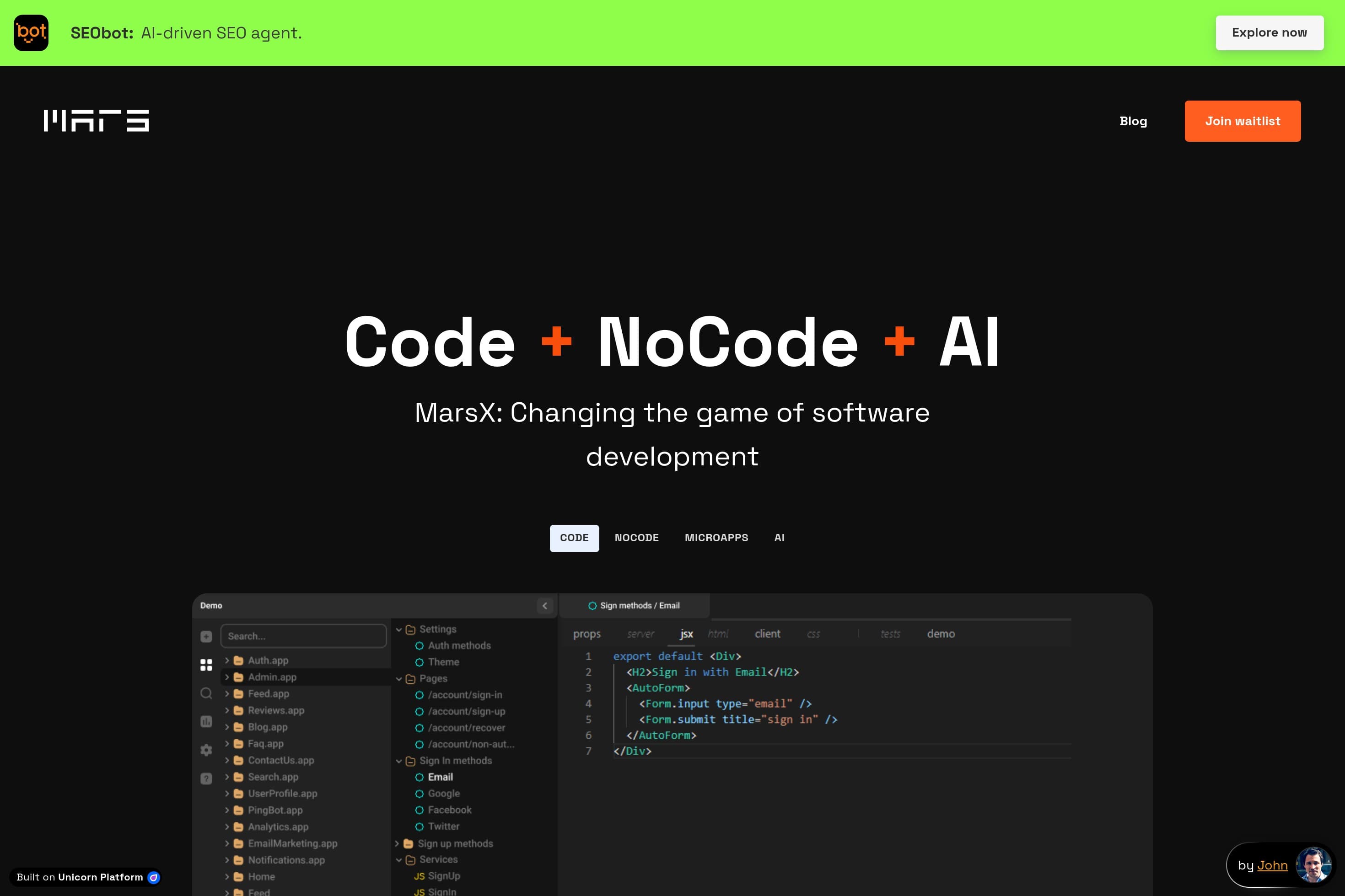 MarsX is a dev tool that unites AI, NoCode, Code and MicroApps - Image 1
