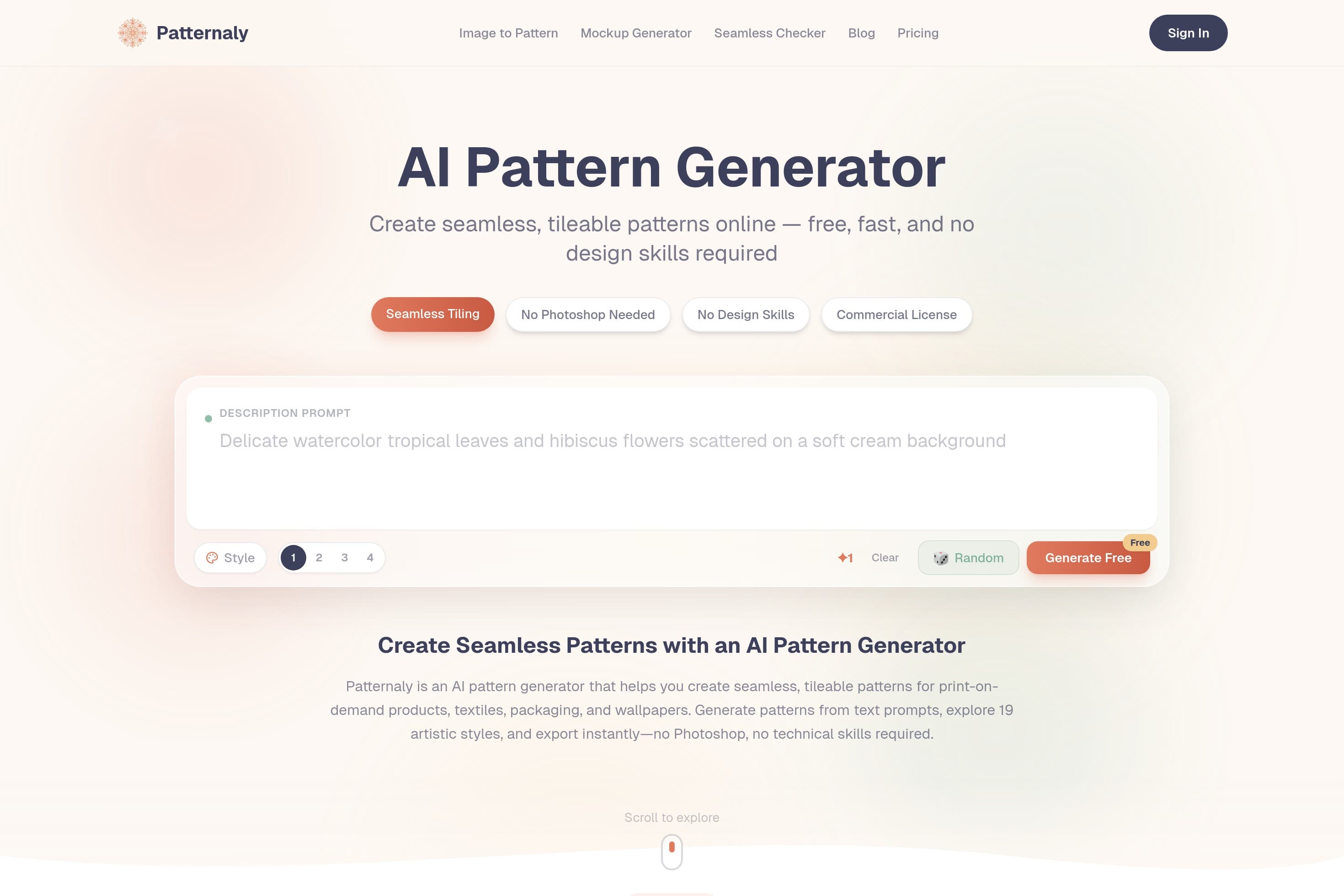 AI Pattern Generator Free – Create Seamless & Tileable Patterns Online | Patternaly - Image 1