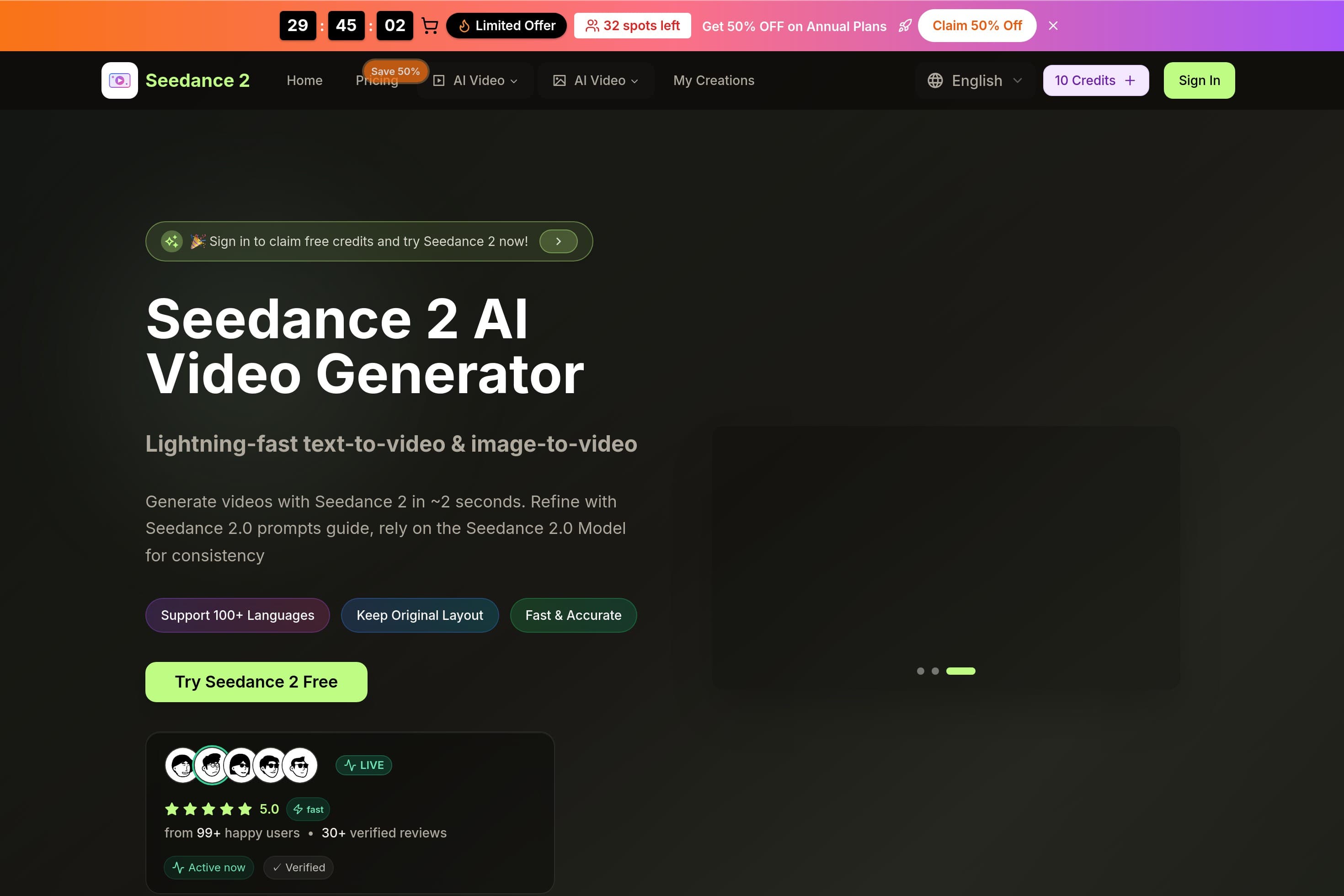 Seedance 2 | #1 Seedance 2 AI Video Generator - Text to Video & Image to Video - Image 1