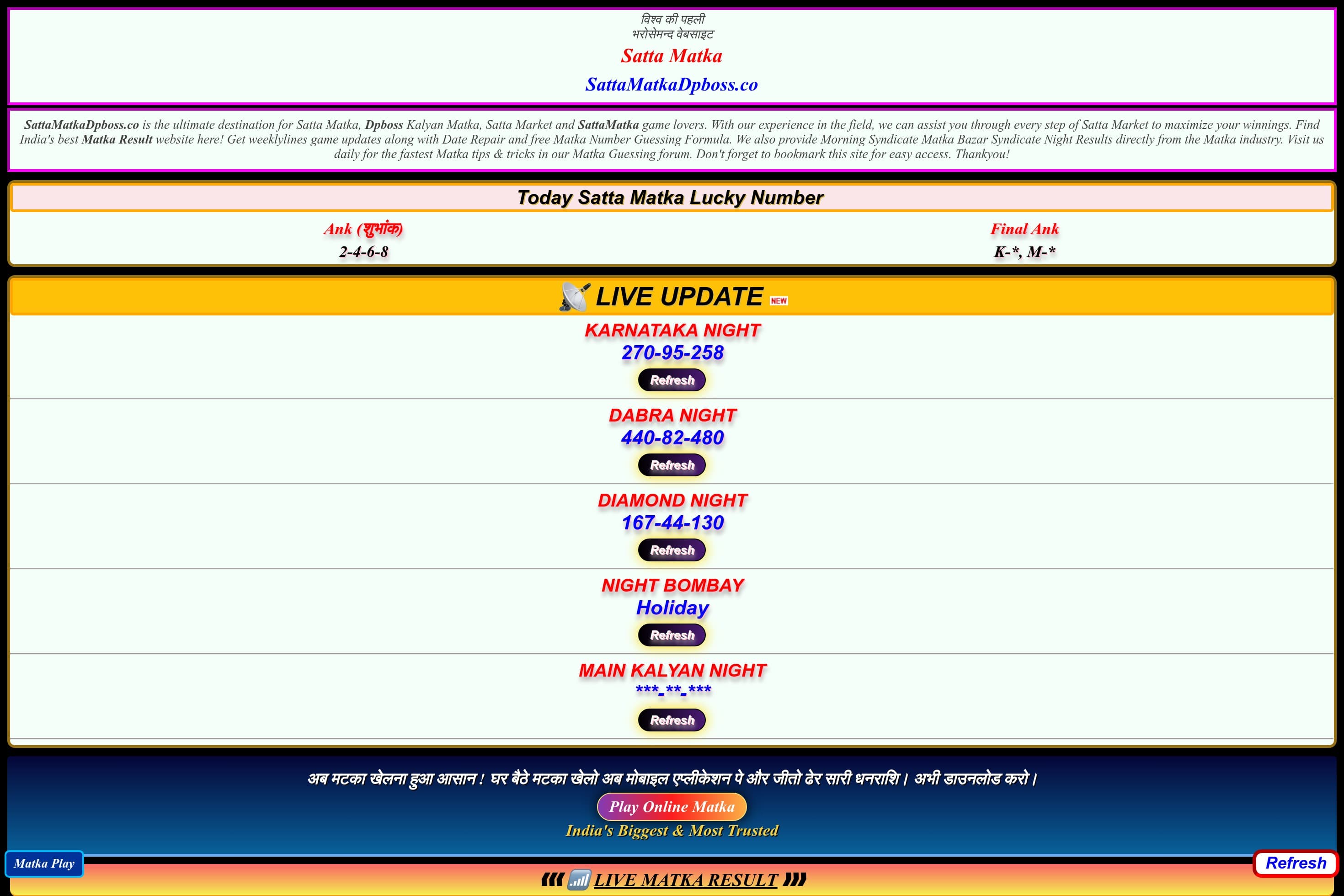 SATTA MATKA | MATKA RESULT | KALYAN MATKA | DPBOSS | SATTA | MATKA
