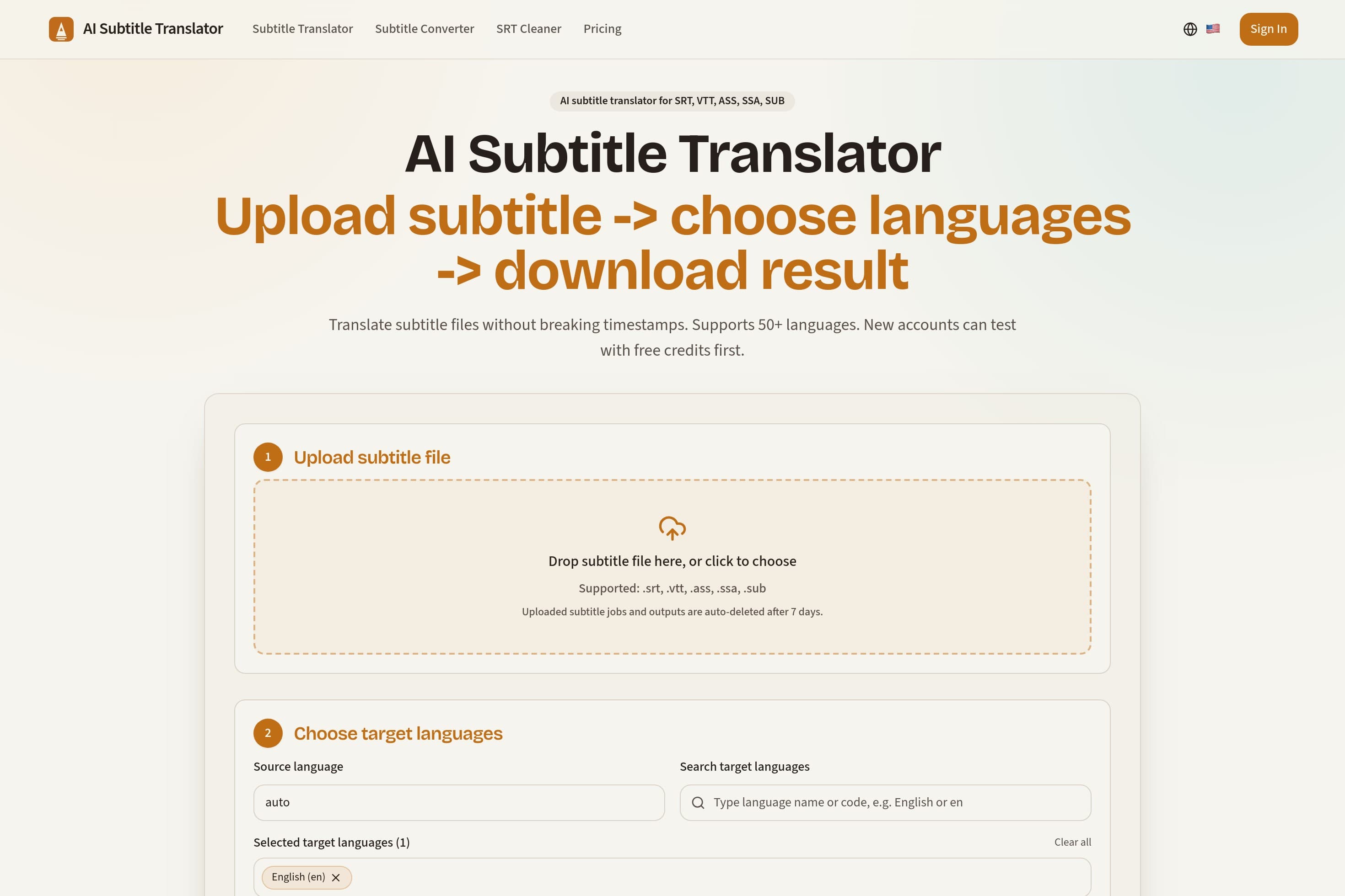 AI Subtitle Translator Online for SRT, VTT, ASS, SSA, SUB - Image 1