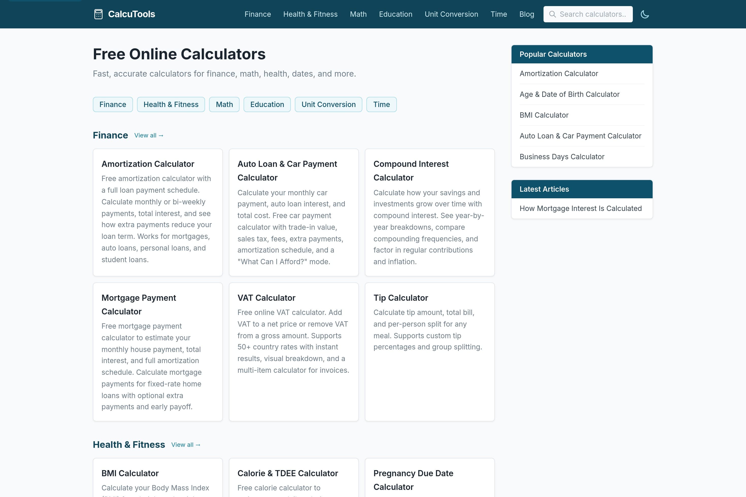 Free Online Calculators | CalcuTools