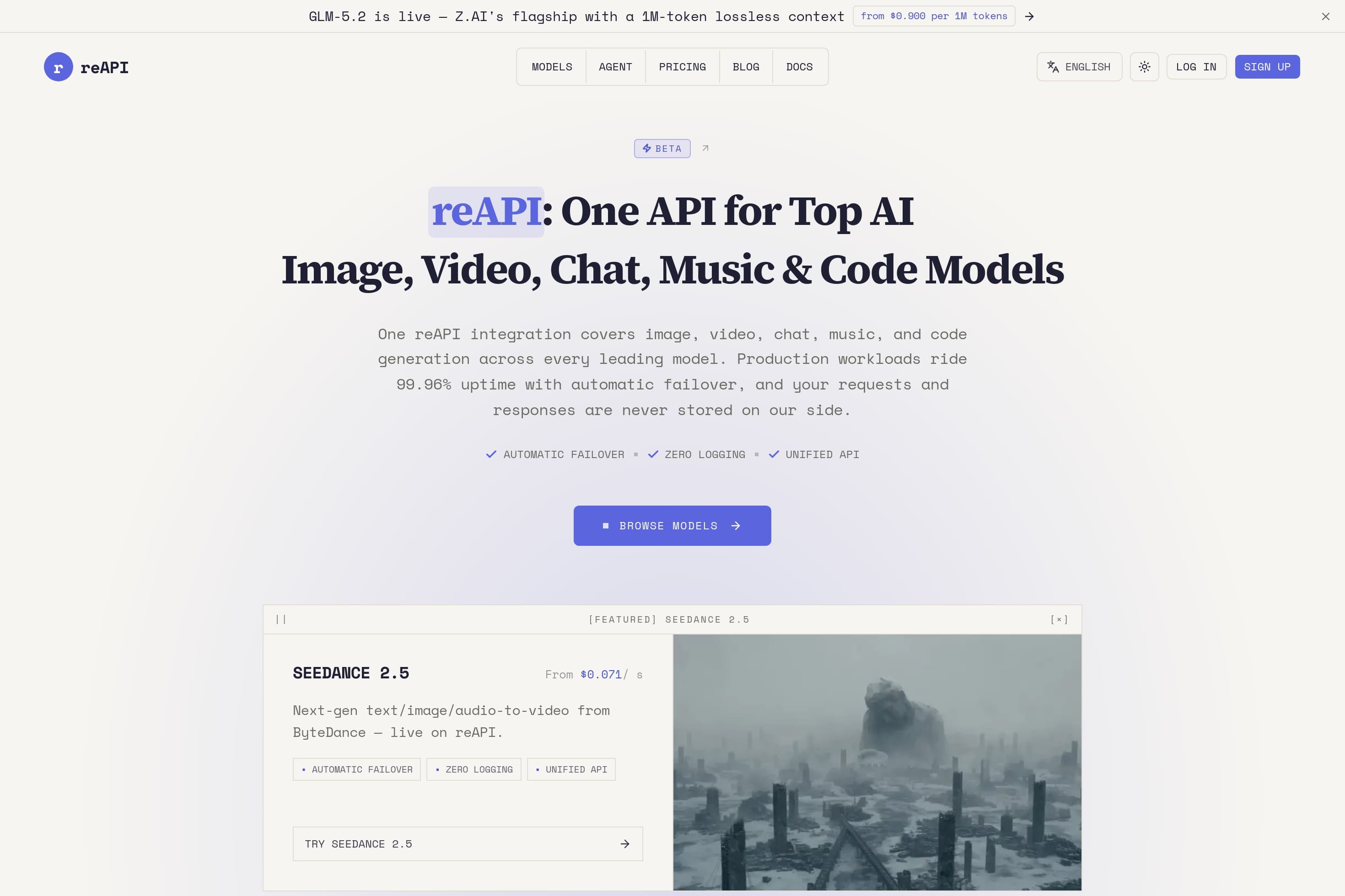 reAPI — One API for Every Top AI Model, 99.96% Uptime - Image 1